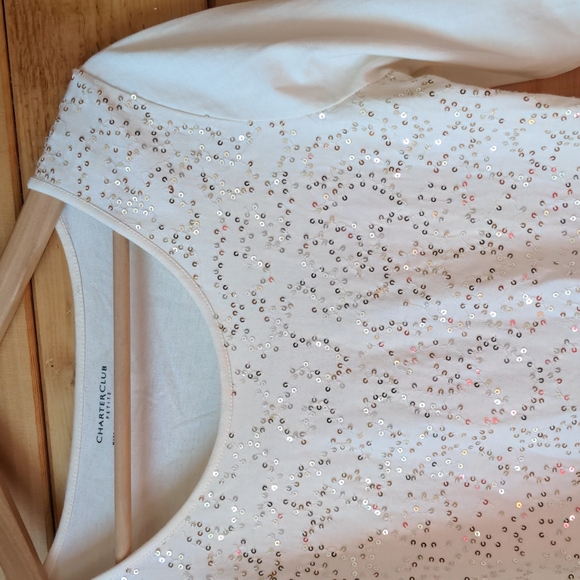 Charter Club Tops - Charter Club long sleeve cream sequinned small cotton jersey top small p…